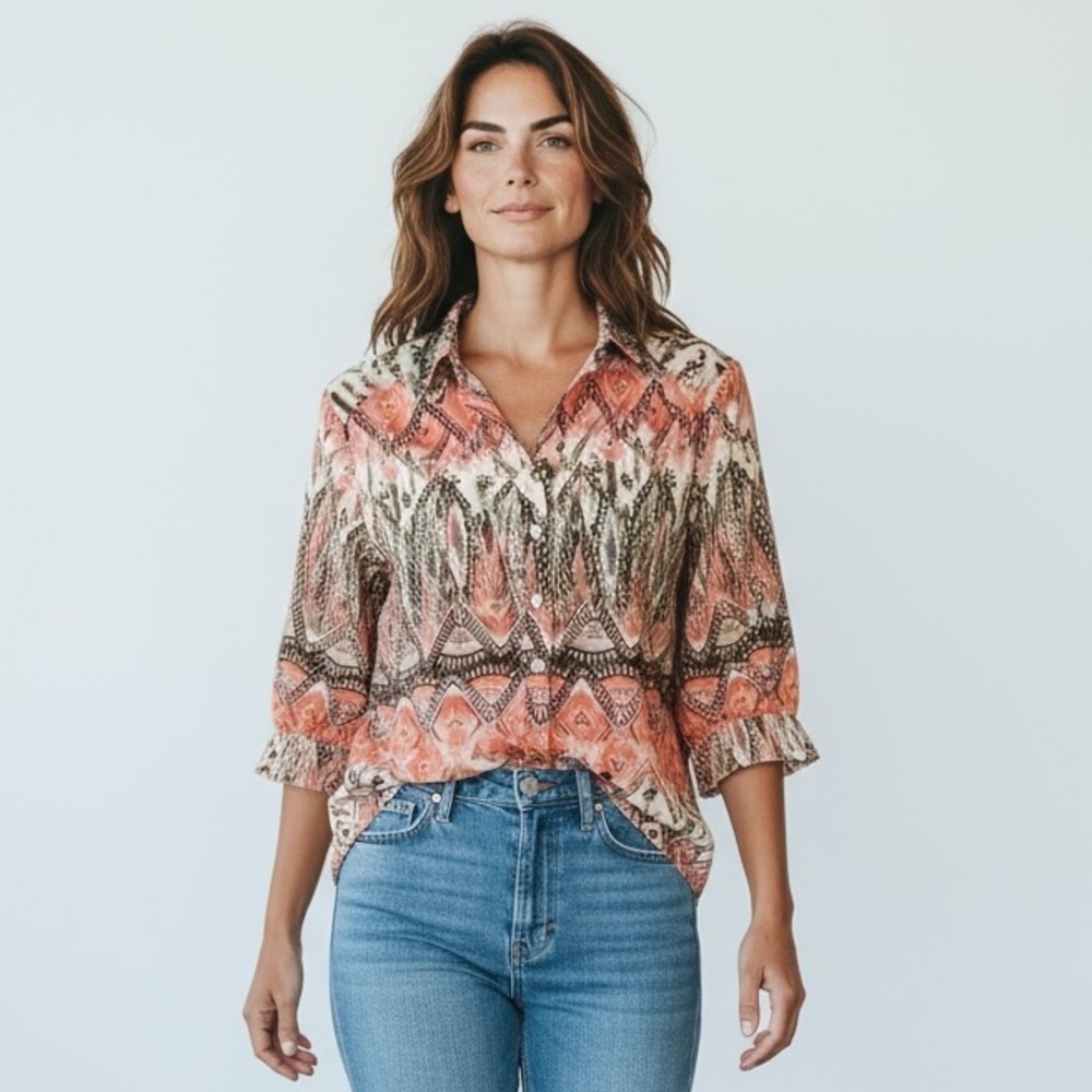 Chicos ladies size 1 blouse. Short sleeve button down excellent condition. - Picture 10 of 10